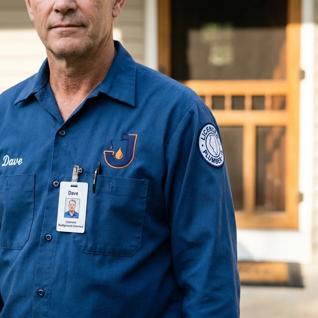 Licensed plumber showing ID badge in South Houston, TX