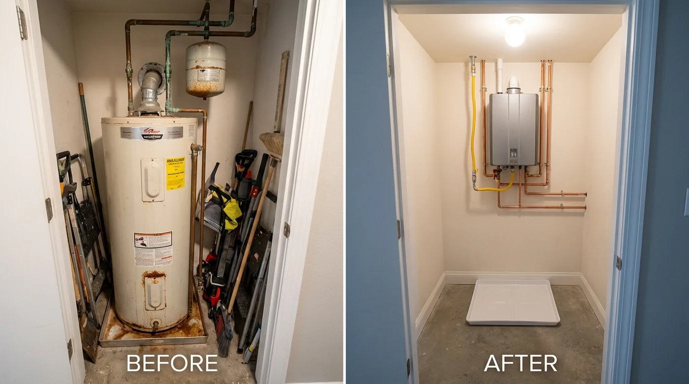Tank water heater versus wall-mounted tankless unit comparison for South Houston, TX homeowners