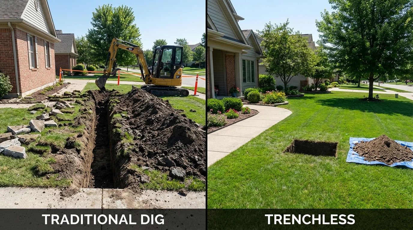 Trenchless sewer repair with minimal yard damage versus traditional excavation in South Houston, TX